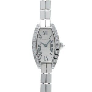 CARTIER Mini Tonneaulaniere Bezel Diamond WJ2004W3 Silver Ladies Watches qua...